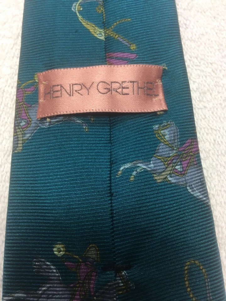 HENRY GRETHEL MENS TIE GREEN WITH HORSES AND TAC 3.25 X 58 - Image 4 of 4