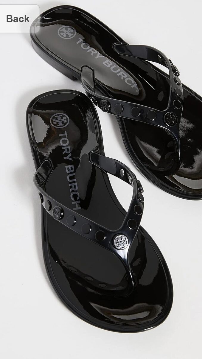 TORY BURCH 9 STUDDED JELLY THONG SANDALS LOGO PERFECT BLACK TORY BURCH 9 STUDDED JELLY THONG SANDALS LOGO PERFECT BLACK