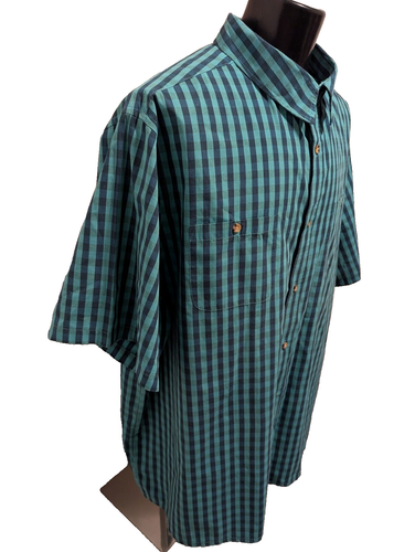 KING SIZE Size 3XLT Short Sleeve Button Up Shirt Blue Plaid Check - Picture 4 of 11