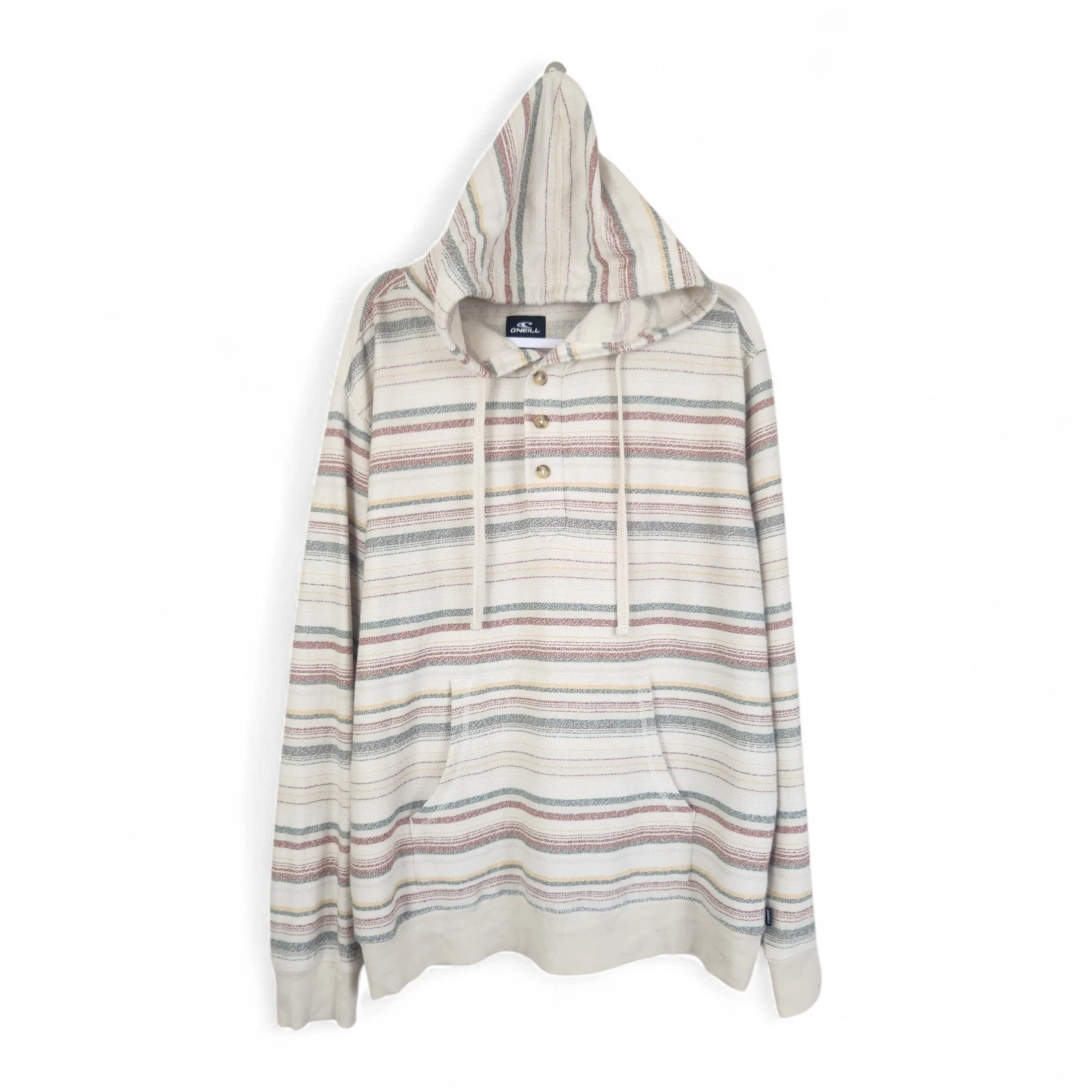O'Neill Men's Newman Knit Pullover Hooded Sweatshirt XL Baja Surf Cream Stripe