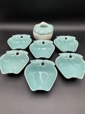 Vintage MCM Hoenig Of California Light Blue Lazy Susan Set