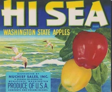 Nuchief Sales Hi Sea Washington State Apples unused crate label Wenatchee