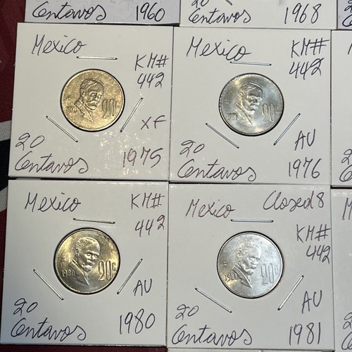 Lotto 18 monete Messico 1943 - 1983 20 e 25 centavos fine F- FDC condizioni - Foto 5 di 14