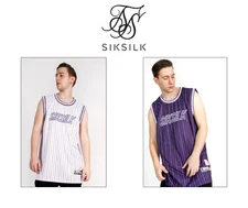 SikSilk Mens French Stripe Jersey Basketball Vest Sports Top Navy or White Tee