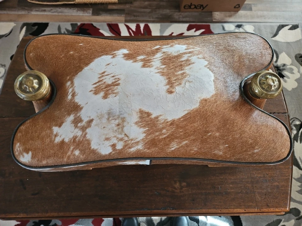 Large Vintage MCM COWHIDE Footstool 26x13x13 Leather Super Cool! - Image 2 of 4