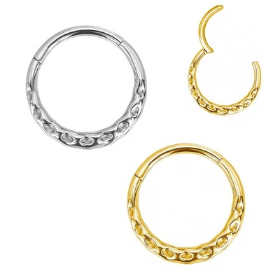 1,2mm TITAN Gold Clicker Piercing Ring Breiter mit Kerben Ohr Septum Helix Daith - Bild 1 von 3