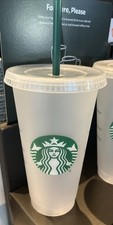 3 Starbucks Reusable Clear-Frost Cold Cup Tumbler Venti 24 oz with Lids Straws