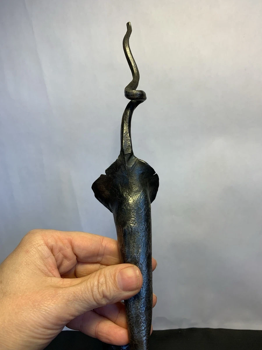 Brutalist Mid Century Style Wrought Iron Statue Calla Lily With Vase 16.5”