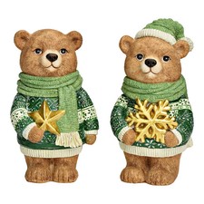 BÄREN-PAAR TEDDY Stern Schneeflocke  Deko Weihnachtsbär 2 Figuren Winter