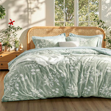 Queen Comforter Set - 7 Pieces Floral Sage Green Gentlesoft  Bedding Sets, Queen