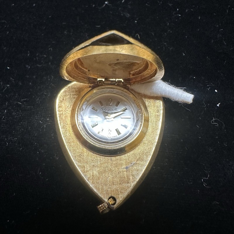 Vintage Schiaparelli Gold Tone Pendant Pocket Watch  Base Metal Case 1j Jewel