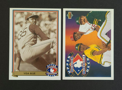 (2) Card Lot of 1992 Upper Deck Heroes of Baseball Vida Blue #H5 & Header #H8