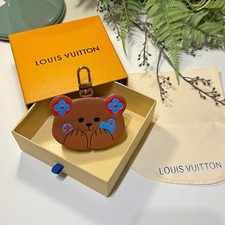 Louis Vuitton Bear Bag Charm Brown Leather Key Holder LV Flower