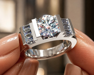 Anello da uomo Vvs1 quasi bianco taglio tondo moissanite matrimonio argento sterling misura 8 5