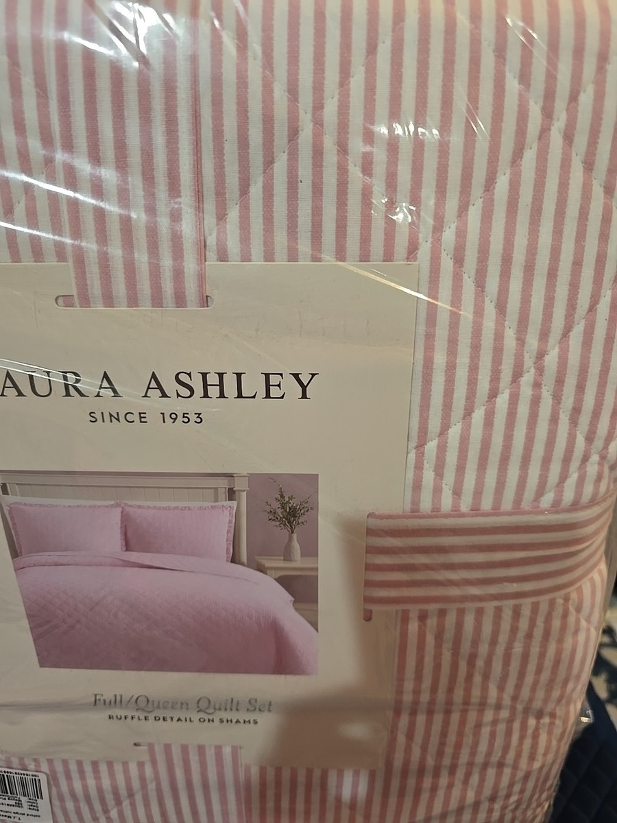Laura Ashley Mauve Pink and White Striped QUEEN/FULL w/ruffle sham