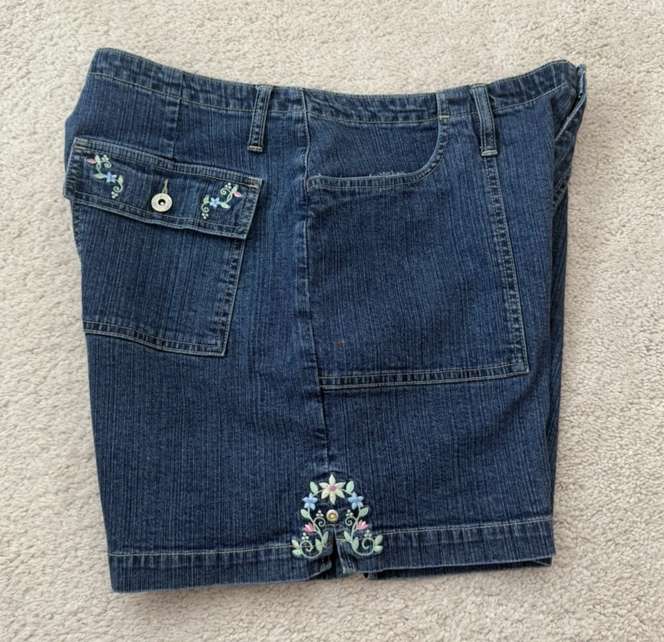 Pantalones Cortos Elastizados Para Mujer Vintage Años 90 L.A. Azul Bordado Floral Talla 16W Foto 3 de 4