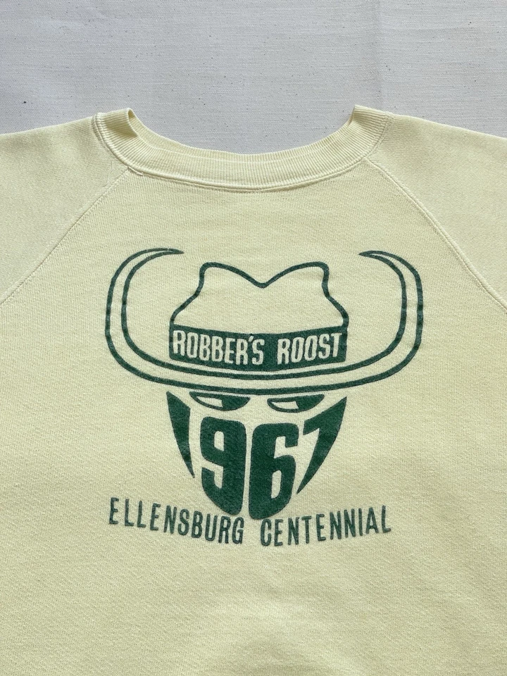Vintage 60s 1967 Robbers Roost Western Rodeo Flock Print Cotton Rag Sweatshirt - Image 2 of 4