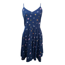 GAP Womens Sleeveless Navy Floral V Neck Knee Length Dress Medium