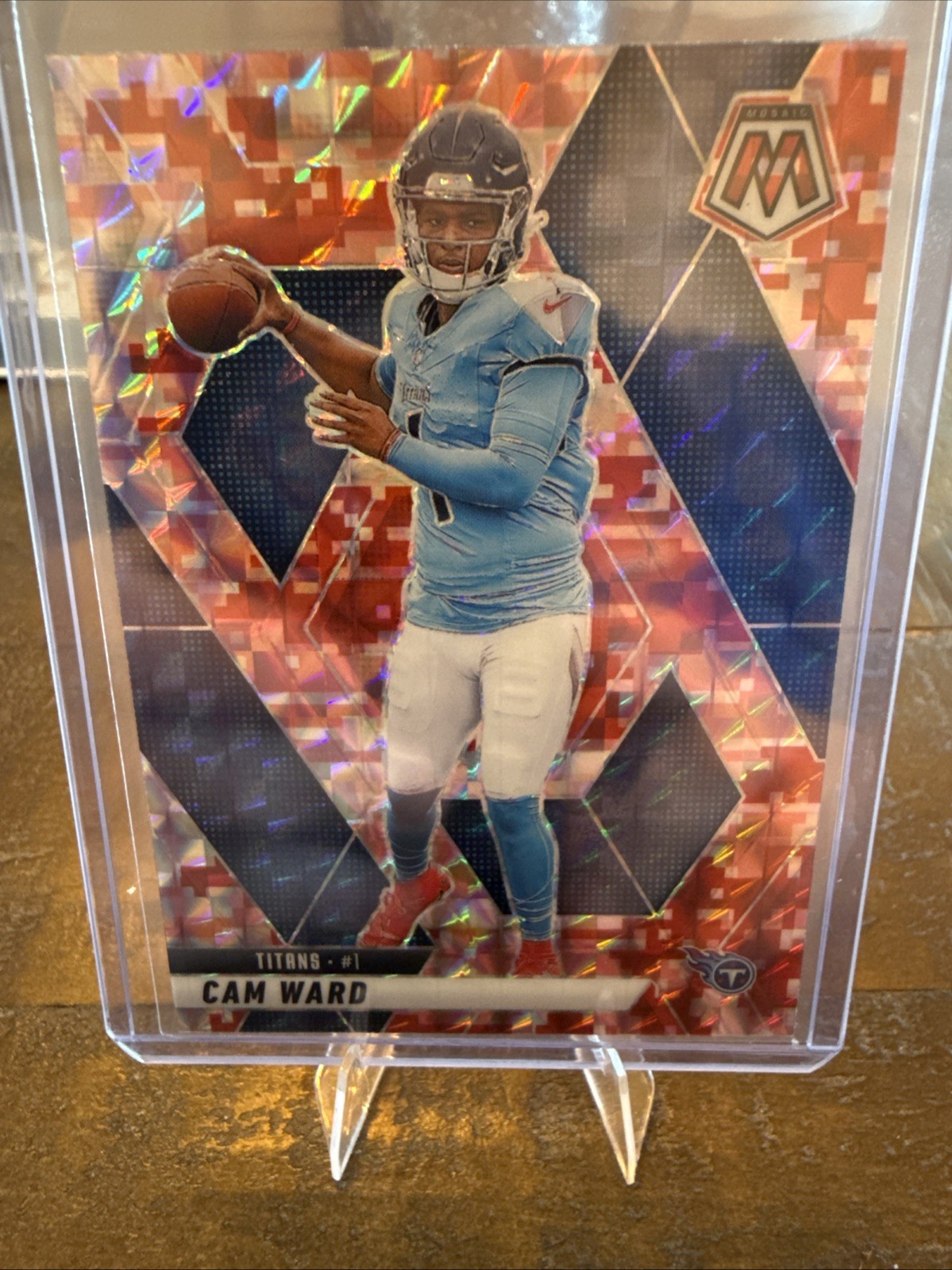 2025 Panini Mosaic Football Cam Ward Mosaic Camo Red Prizm #382 RC Titans