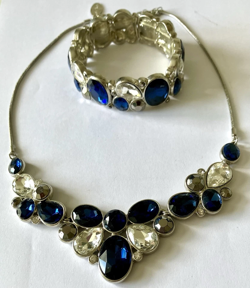 Stunning Jasper Conran Lge Blue, Clear & Smoky Grey Diamanté Choker/Bracelet Set - Image 1 of 3
