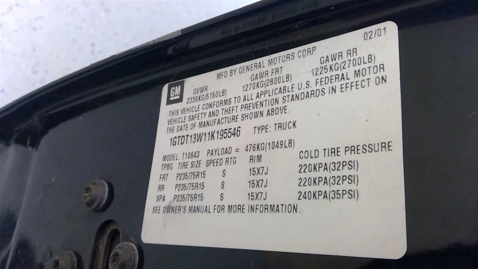 GMC Sonoma 2001 Front Right Door Glass 15724372 9584 Foto 4 de 4