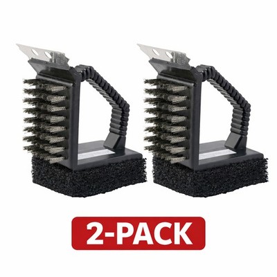 2x Grillbürste Reinigungsbürste BBQ Grillrost Hand Bürste 3in1 Edelstahl Schaber