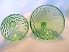 Green Jeanette Cube Pattern  Butter Dish  Lid & Dessert Cup Uranium Glass