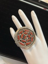 Navajo Handmade Sterling Silver and Red Coral Ring by Artist Brian Jones