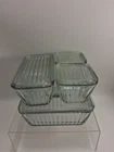 Anchor Hocking 1932 Vintage Design Ribbed Glass Refrigerator Dish Lid Set Of 4