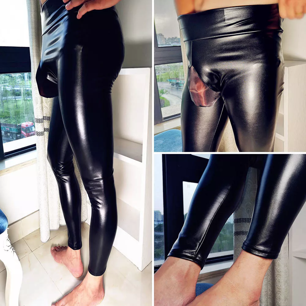 Latex Mens-Shiny Leather Leggings Skinny Long Pants Trousers Clubwear Tight