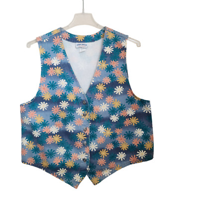 Y2K Vintage Stone Mesa Jean Vest Women s Large Blue Daisy Floral Denim Made USA