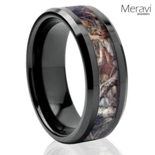 🔥 Black Titanium Real Forest Oak Camo Ring Mossy Tree Mens Wedding Band 8mm 6mm