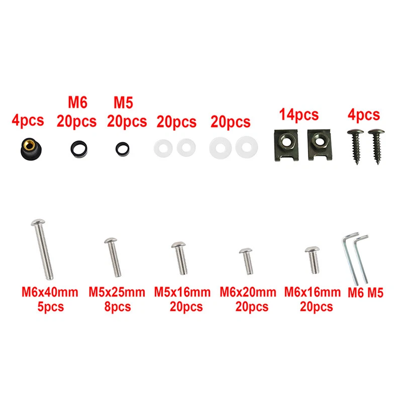 Motorcycle Shell Fairing Bolt Plate Screws Nut Kit 155pcs Stainless Steel Thread — 第 3/4 张图片