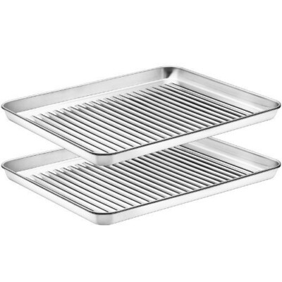 2 Piece Baking Sheet Pan Set Stainless Steel Cookie Sheets for Baking 10 Inch