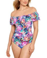 NWT Swim Solutions Multicolor Tummy Control One Piece Swimsuit 18 pno1122a