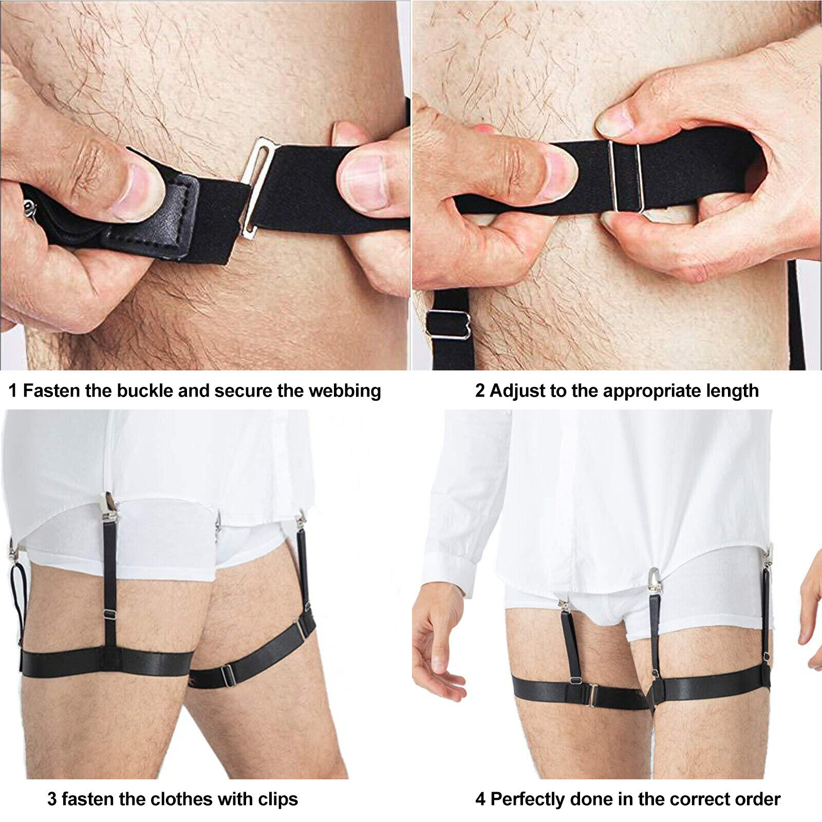 Male Men Hidden Shirt Stays Holder Garters Belts Elastic Locking Clamps Non Slip