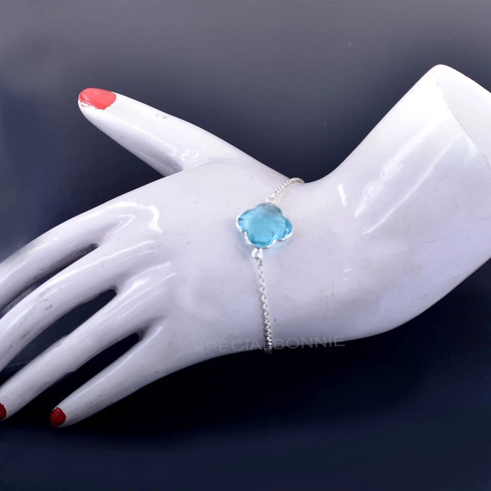 Дизайнерский браслет-цепочка с натуральным голубым топазом и драгоценными камнями - Изображение 3 из 4