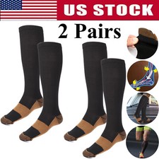 2 Pairs Compression Socks Knee High Copper 20-30mmhg Compression Socks Men Women