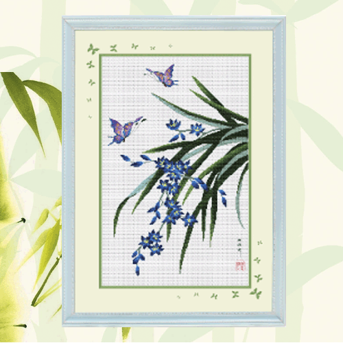 "Orquídea y mariposa ""11CT kits simples de punto de cruz -48cm*66cm" - Imagen 1 de 1
