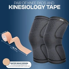 Knee Braces for Knee Pain, 2 Pack Knee Pads, And 1 Kinesiology Tape.