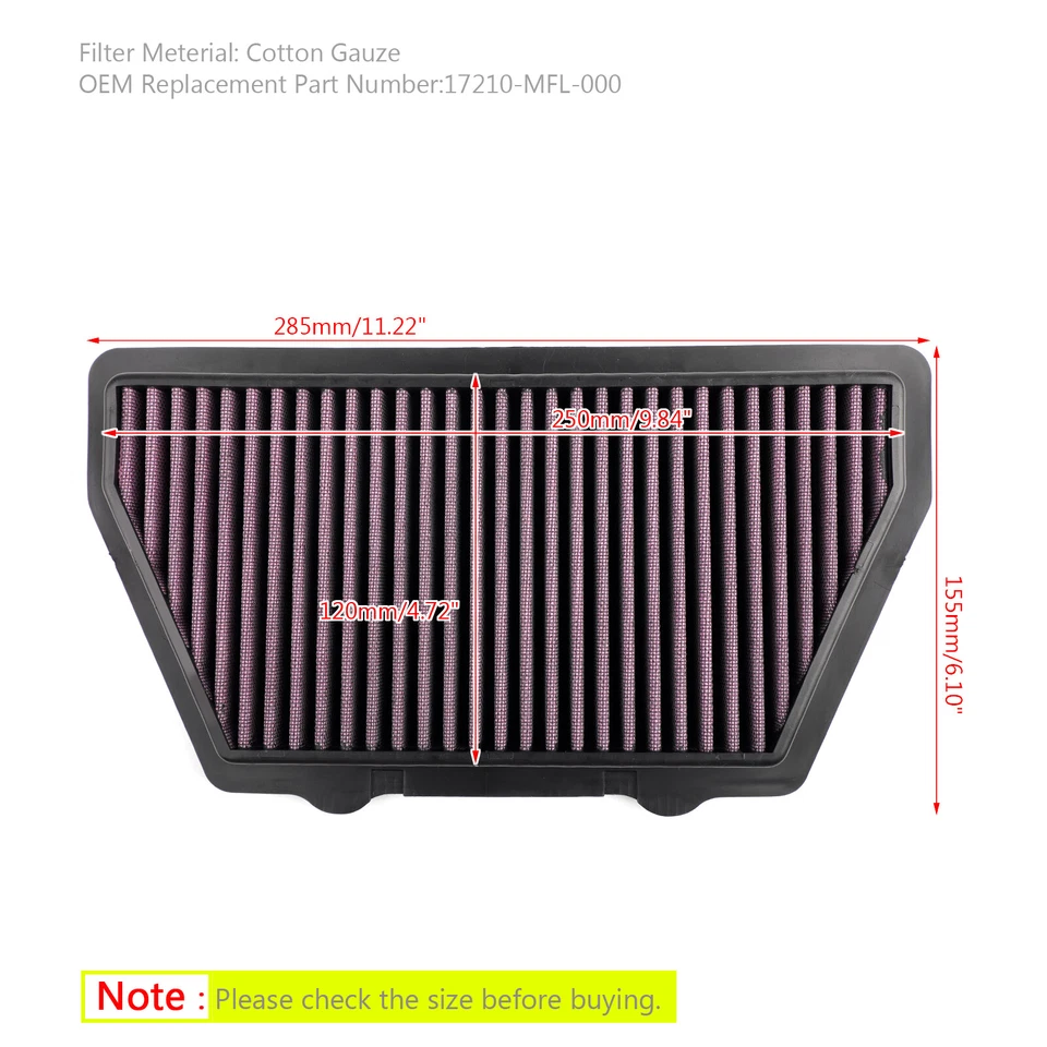 Air Intake Filter Cleaner For Honda CBR 1000 RR CBR1000RR 08-16 17210-MFL-000 - Изображение 2 из 4