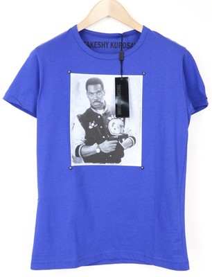 TAKESHY KUROSAWA Mens T-Shirt S Blue Pure Cotton Eddie Murphy Logo Short Sleeved