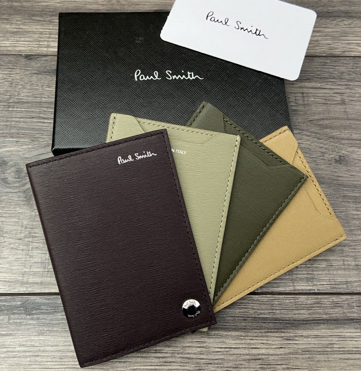 PAUL SMITH STRAW GRAIN LEATHER PIVOT CARDHOLDER MADE IN ITALY BNIB