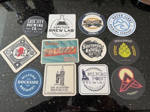 Connecticut Beer Coasters Lot of 12 Craft Brewery Brewpub Mats CT - Photo 1/1