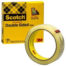 Scotch 665 Permanent Double Sided Tape, 1" x 1296", 3" Core