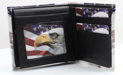 Men's Vegan Leather Bifold Wallet – Bald Eagle Patriotic Print, Slim Design With 7 Card Slots & Gift Box