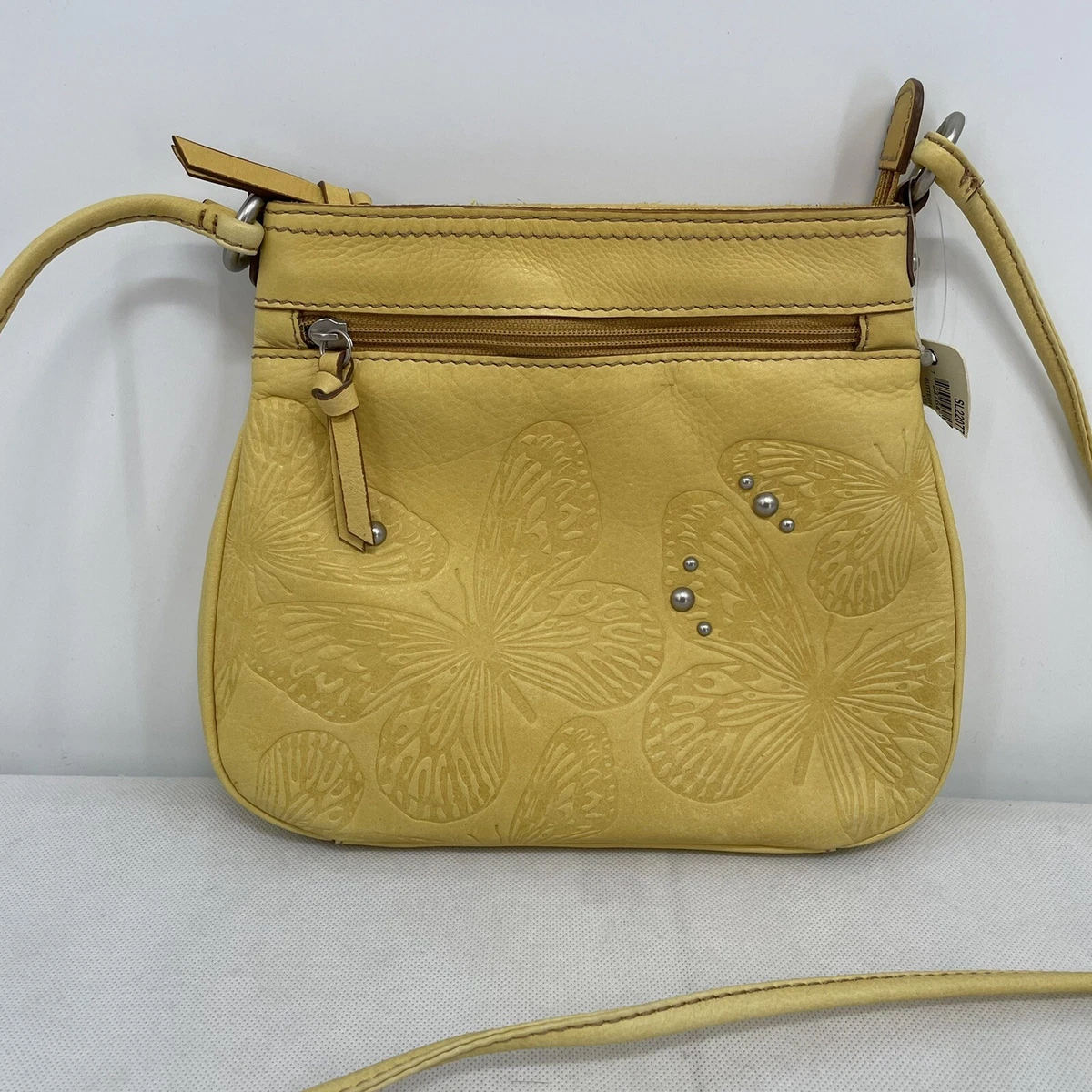 NWT Fossil Leather Butterflies Small Crossbody Shoulder Bag Yellow