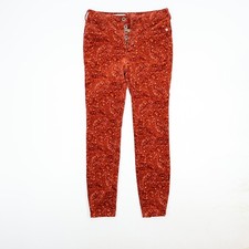 Anthropologie Pilcro Pants Womens 26 Orange Floral Corduroy Skinny High Rise
