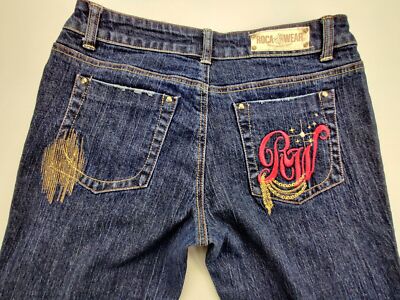 Roca Wear Boot Cut Stretch RN 111507 Wmn's Sz 9 Embroidered  Blue 33'' Jeans  