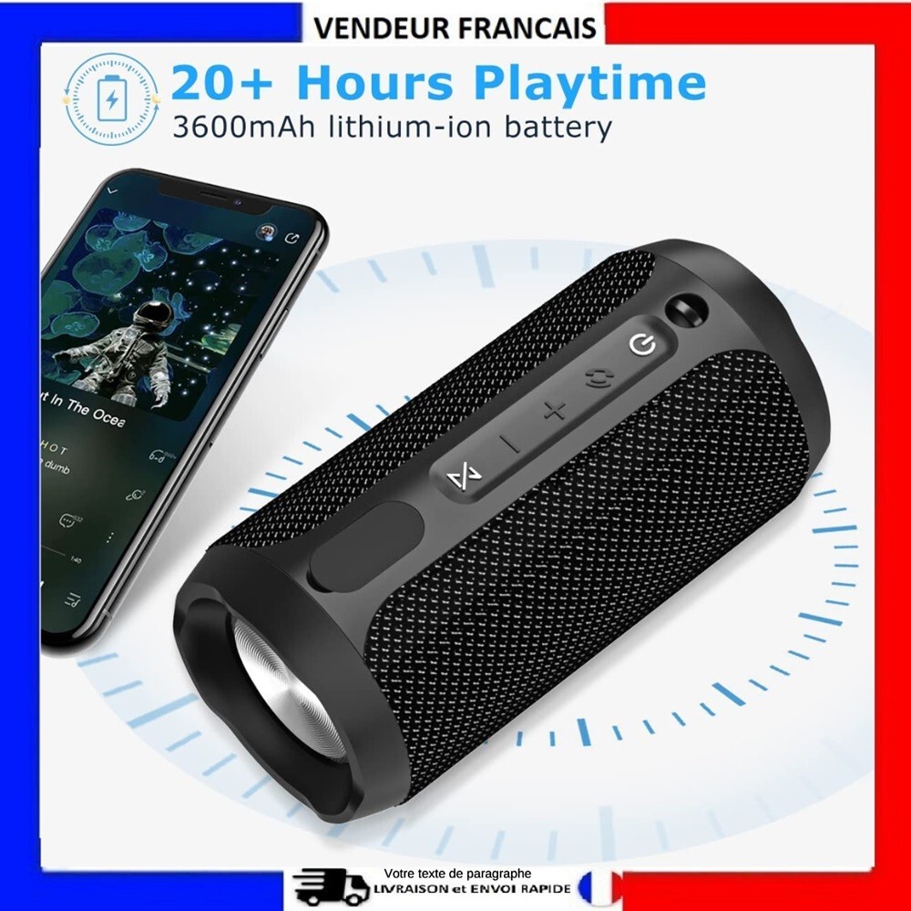 Enceinte Bluetooth portable son surround à 360 degrés et lumières LED rythmées